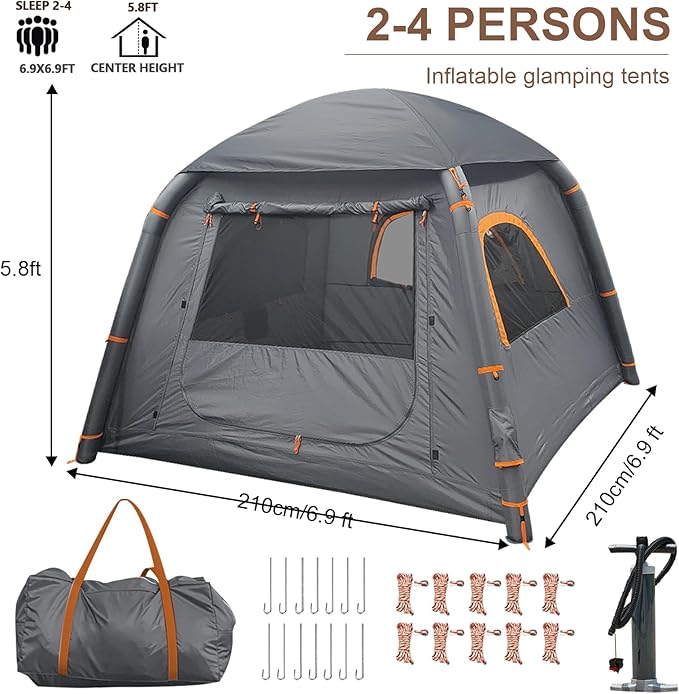 Inflatable Tents for Camping2/4 Person Easy Setup Blow Up Tents for 4 Seasons Waterproof InflatableTent for Camping Air Glamping Tents for Camping Adult