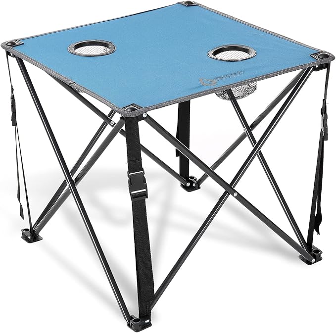 ARROWHEAD OUTDOOR 26” (66cm) Portable Camping Folding Table 2 Cup Holders Square Carrying Case Steel Frame High-Grade 600D Canvas