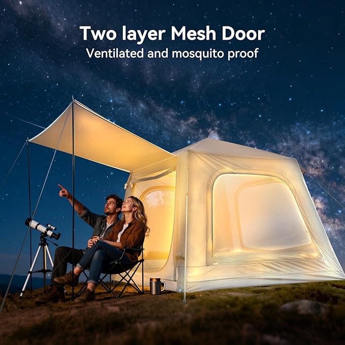 Inflatable Tents for Camping Super Easy to Blow Up Tent with Hand Pump Waterproof Oxford Cloth &amp Stove Jack Spacious Air Tent Hot Tents for 4-6 People