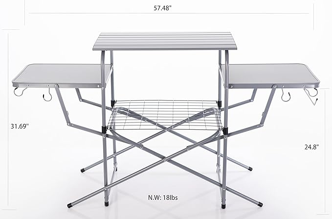 ASMOKE Foldable Grilling Table – Premium &amp Lightweight Aluminum Cooking Table for Camping Outdoor BBQ Party and RV Touring - 88lbs Capacity Comes with Carrying Bag
