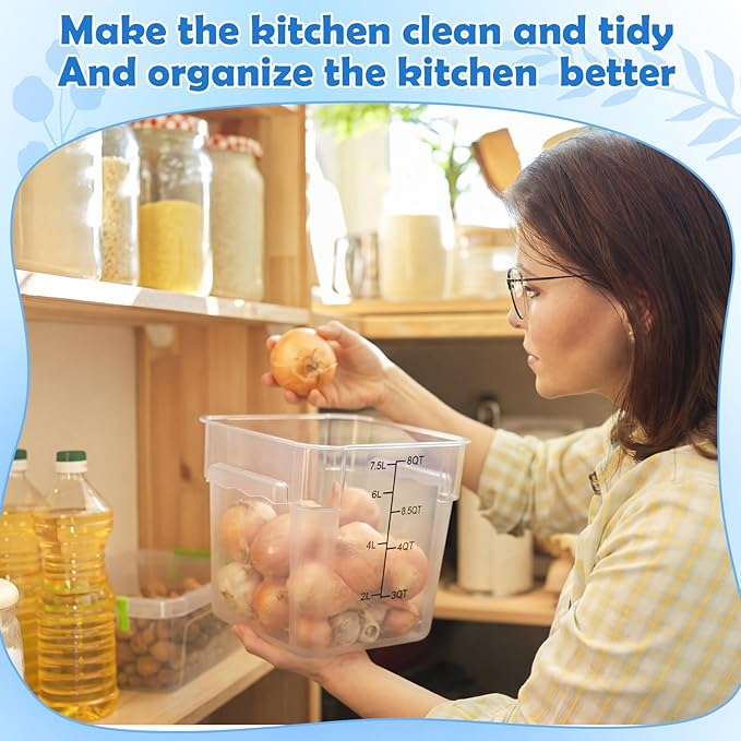 Suclain 2 Pcs Square Food Storage Container Polycarbonate Clear Food Container with Gray Lid Commercial Rice Storage with Gray Graduations for Commercial Kitchen(8 Qt)