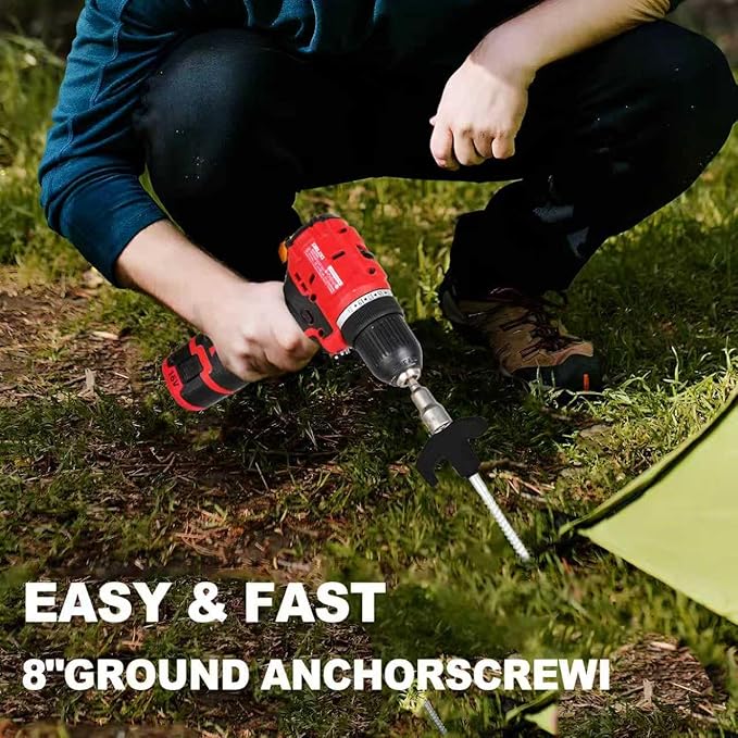 20 Pack Screw in Tent Stakes Heavy Duty8 ’’ Ground Anchors Screw inMetal Stakes with Hex Head Driver and Sturdy Storage Box. (20 Black)