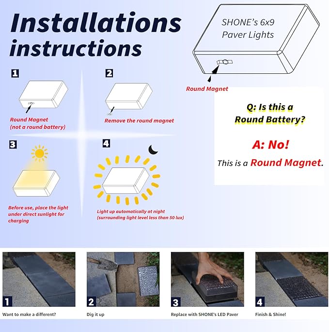 1 Pack Solar Paver Lights Outdoor – 6×9 Inch Waterproof IP67 Recessed Solar LED Paver Lights Heavy Duty Warm White 3500K for Driveway Pathway Patio &amp Garden