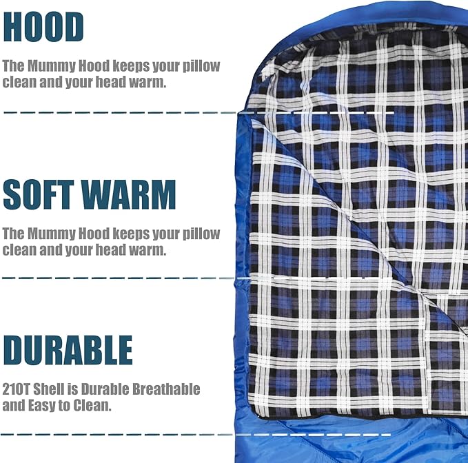 ShinHye 0 Degree Sleeping Bag for Adults - Cotton Flannel 4 Season Cold Weather Winter XXL Big and Tall Camping Sleeping Bag with Compression Sack