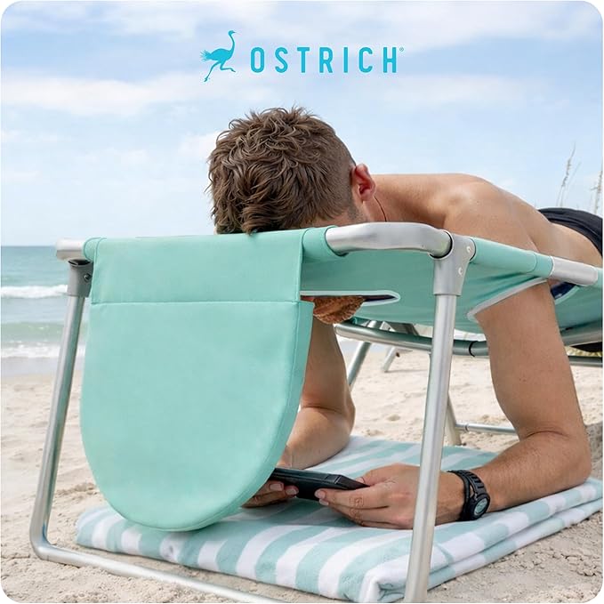 Ostrich the Heavy-Duty Backpacker Portable Beach Chair with Face Hole Adjustable Lounge Chair with Face Opening Cup Holder &amp 325lb Capacity Teal