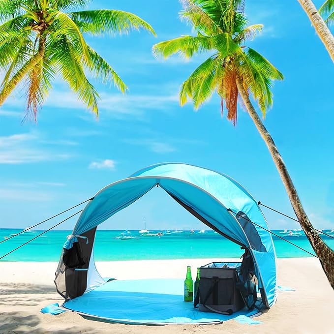 Wolfwise Pop up Beach Tent Sun Shelter with UPF50+ UV Protection Instant Easy Setup Popup Beach Shade Canopy for 3 Person Portable &amp Foldable with Carring Bag 87 ×57×47 in Black Coating