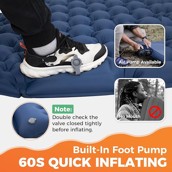 KingCamp Sleeping Pad for Camping Ultralight Connectable Inflatable Sleeping Pad Camping Mattress with 6.3 Built-in Pillow &amp Foot Pump for Backpacking Hiking Tent Cot