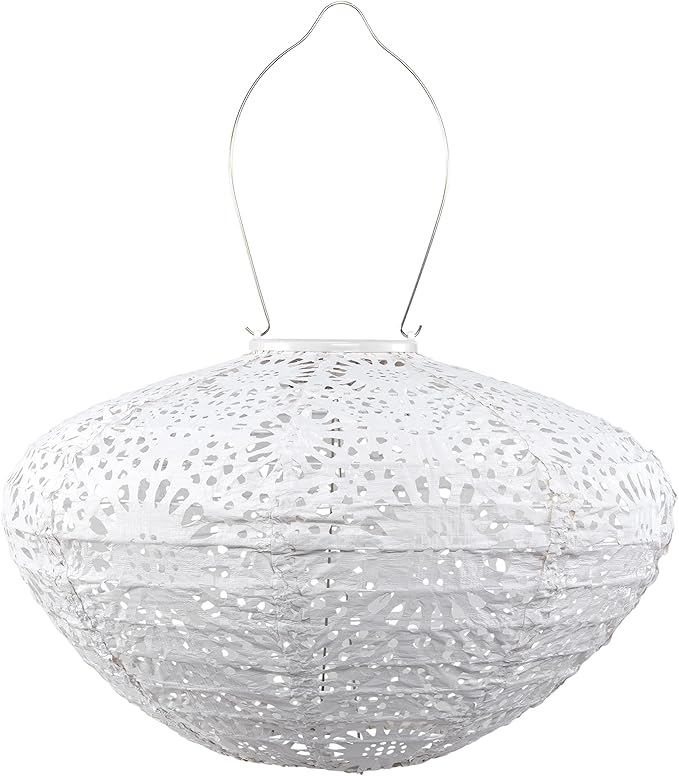 Allsop Soji Stella Crown Chantilly Lace Solar Lantern 13 LED Outdoor Light Handmade with Weather-Resistant UV Treated Fabric Stainless Steel Hardware Auto Sensor on/Off for Patio Deck Garden
