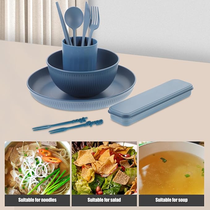STOBAZA 1set Compact Cutlery with Box Lunch Box Utensil Includes Fork Spoon Chopsticks and Food Bowl for Outdoor Picnics Camping and Travel