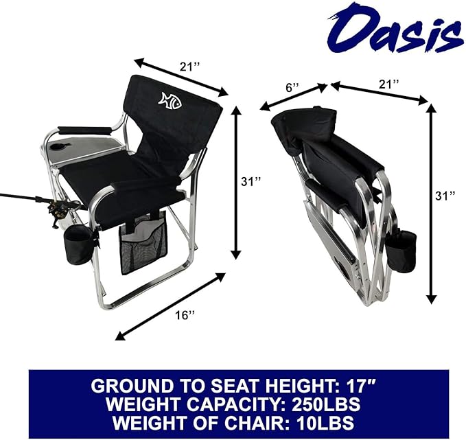 Oasis Premium Director Fishing Chair with Rod Holder - Folding Aluminum Chair