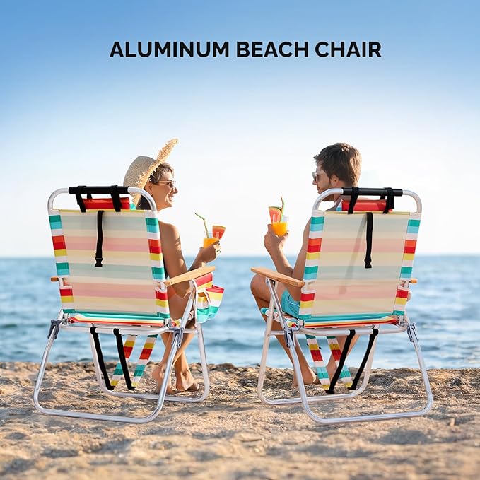 Bonnlo Lightweught 17 Backpack Beach Chair Tall Beach Chairs for Adults Portable with Adjustable Straps 3-Position Reclining Cup Holder High Beach Chairs for Beach
