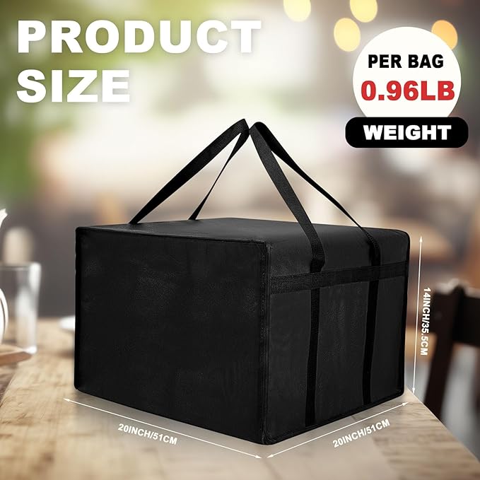 Maxcheck 2 Pcs Insulated Pizza Delivery Bag 20 x 20 x 14 Inch Pizza Warmer Bag Carrier Reusable Insulated Cooler Boxes Winter Food Delivery Carrier for Personal and Professional Use (Black)