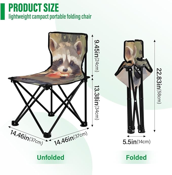 Raccoon Hold Fruit Portable Camping Chairs Folding Chair - Durable Oxford Fabric Lightweight Iron Frame Easy Fold Design - Ideal for Outdoor Activities Camping Fishing and Travel