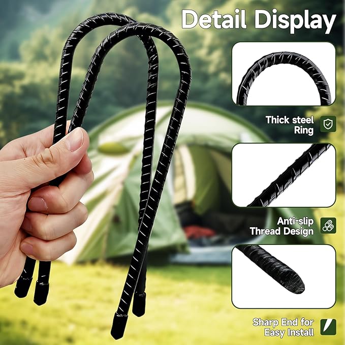 20 Pack Tent Stakes Heavy Duty 8 ’’ Metal Stakes Ground Anchors High Wind U Hook Galvanized Steel Garden Ground Stakes for Camping Patio Garden Canopies Outdoor (20 Black)