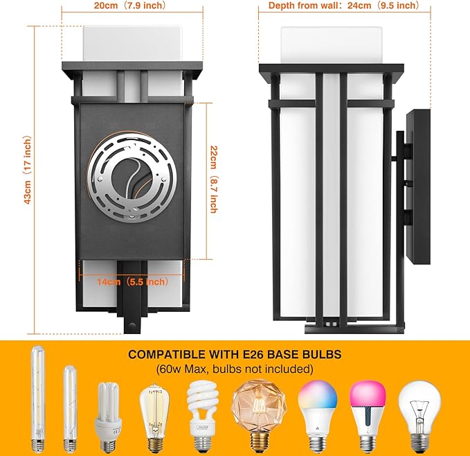 Outdoor Lighting Fixtures Wall Mount Outdoor Wall Lights Modern with Frosted Glass Aluminum Exterior Light for House Outdoor Wall Lantern for Garage Porch Carriage Patio (17''H 1 pc)