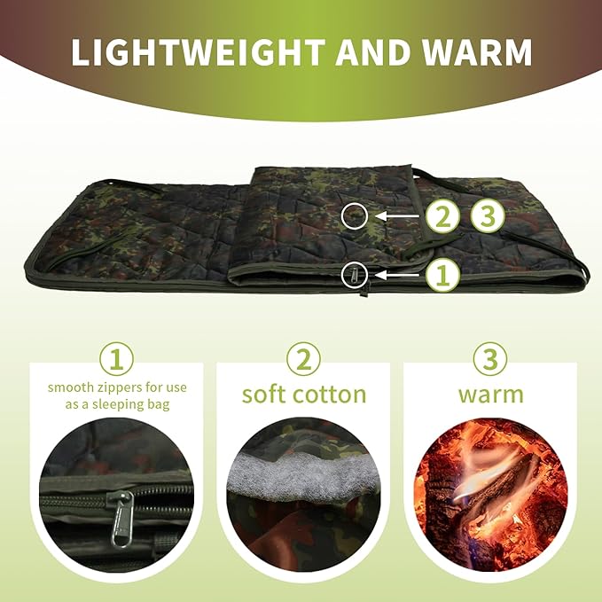 WINWAY Outdoor Down Camping Blanket Military Camping Sleeping Bag with ZipperPackable Waterproof Lightweight Poncho Liner for HikingTravel Stadium