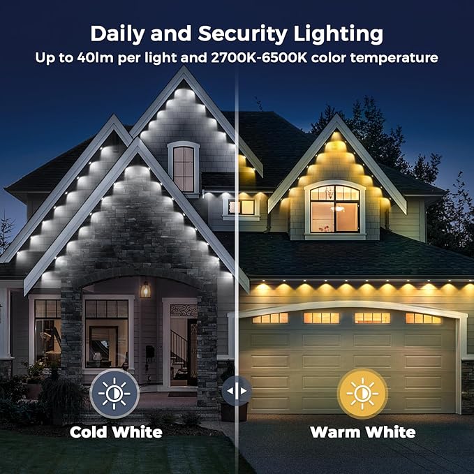 LunaSync Permanent Outdoor Lights 150ft RGBIC Smart LED Eaves Lights with App &amp Remote Control IP67 Waterproof 50 Scene Modes for Christmas Holiday Pool Party &amp Daily Decor