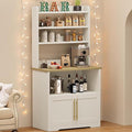 GAOMON Farmhouse Bakers Rack with Storage Cabinet and Charging Station Kitchen Hutch with Thickened Tabletop Power Outlets &amp USB Ports Pantry Organizer Shelf for Kitchen and Dining Room Wood