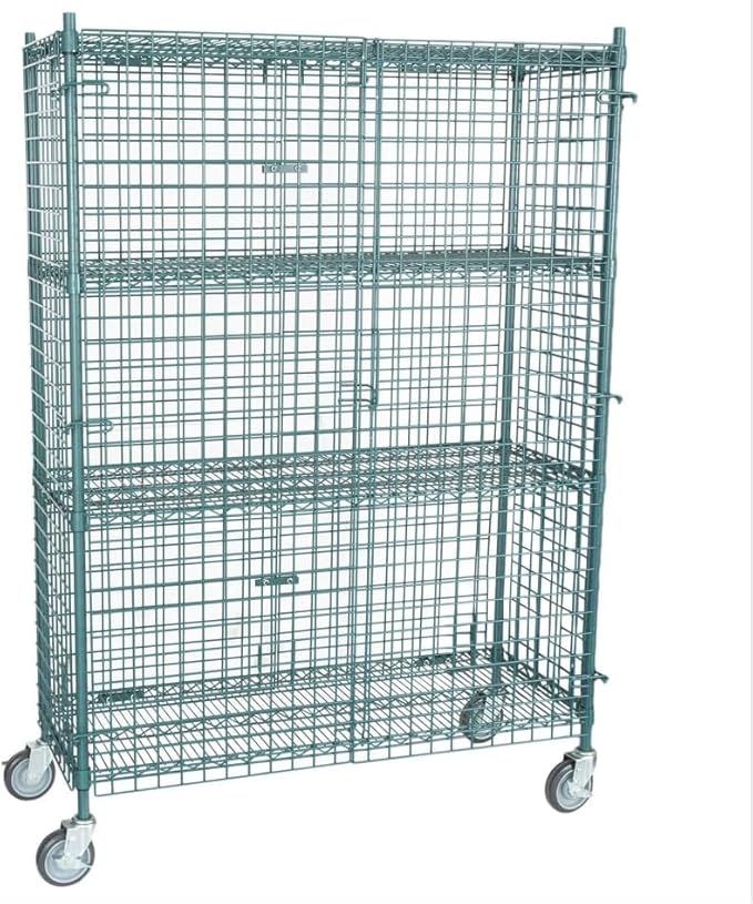 Chrome Mobile Security Wire Cage Kit – Heavy Duty NSF Utility Storage Unit with Lockable Doors &amp Wheels – Commercial Grade Metal Storage Multiple Sizes (Green 24 x 36 x 70)