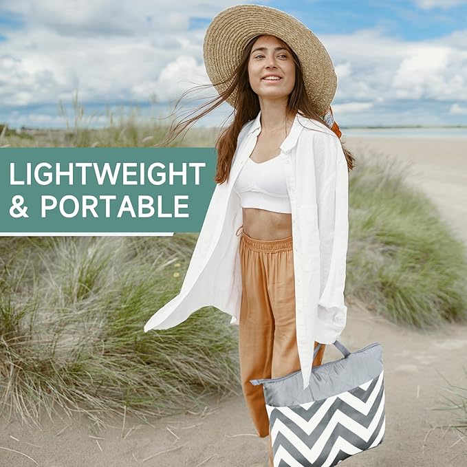 Solaris Waterproof Picnic Blanket Lightweight 50” x 60” Foldable Sandproof Beach Blanket with Large Pocket Portable Outdoor Camping Blanket Great Couples Gift Ideas Gray Wavy