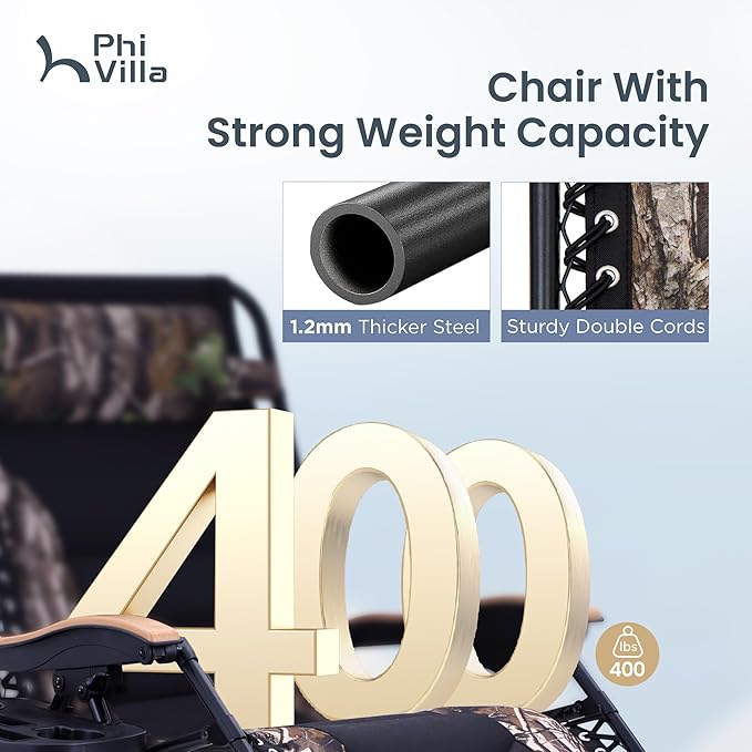 PHI VILLA XXL Oversized Padded Zero Gravity Chair Foldable Patio Recliner 30 Wide Seat Anti Gravity Lounger with Cup Holder Support 400 LBS (Camouflage)