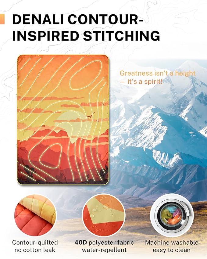 Gonex Camping Blanket with Aero-Warmth Tech Layer Puffy Printed Packable Blanket Ultralight &amp Warm Wearable Water-Resistant Quilt for Outdoor Camping Hiking Travel Picnics 79 X 55(Desert)