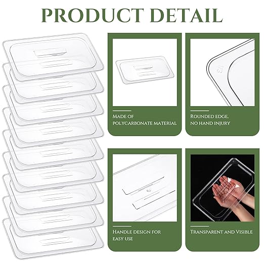 12 Pieces 1/3 Size Food Pan Lids Polycarbonate Universal Handled Notched Food Pan Lid Clear Dish Pan Covers with Handle for Restaurant Commercial Meal Container Storage