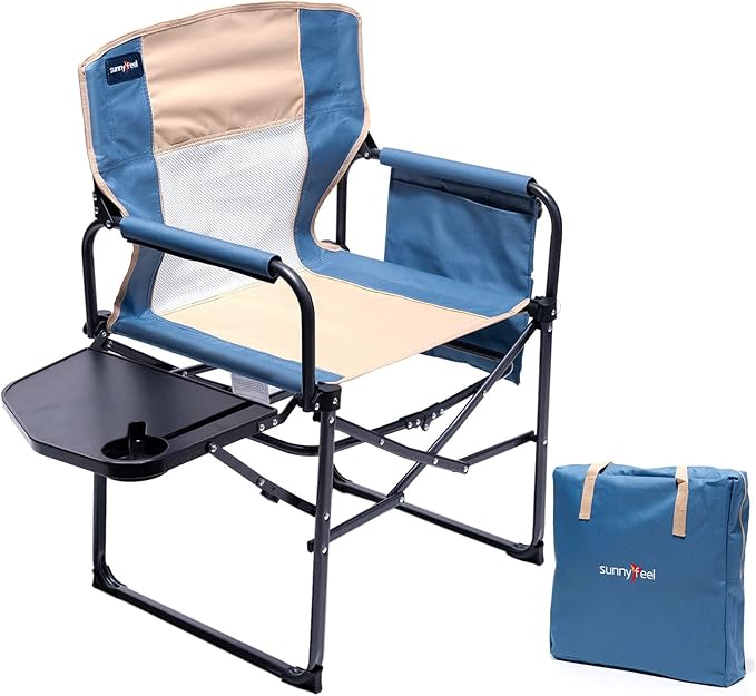 SUNNYFEEL Camping Directors Chair Heavy DutyOversized Portable Folding Chair with Side Table Pocket for Beach FishingTripPicnicLawnConcert Outdoor Foldable Camp Chairs