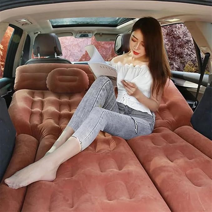 SUV Car Inflatable Mattress Flocked PVC Inflatable Mattress 185cm Camping Inflatable Bed Car Travel Inflatable Mattress Car Camping Dual-Purpose Bed (Brown)