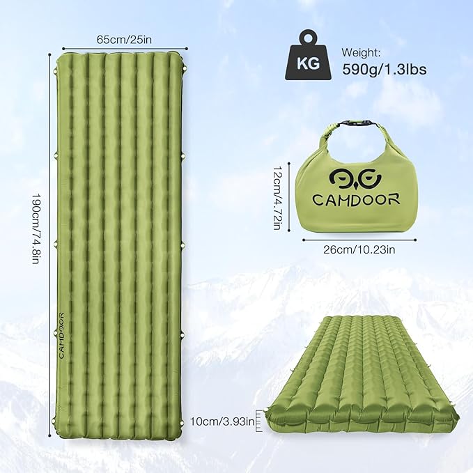 CAMDDOR Ultralight Sleeping Pad Patchworkable Sleeping Pad for Camping with Warm 6.8 R-Value Insulated Camping Mattress for Hiking Backpacking Outdoor with Inflatable Bag