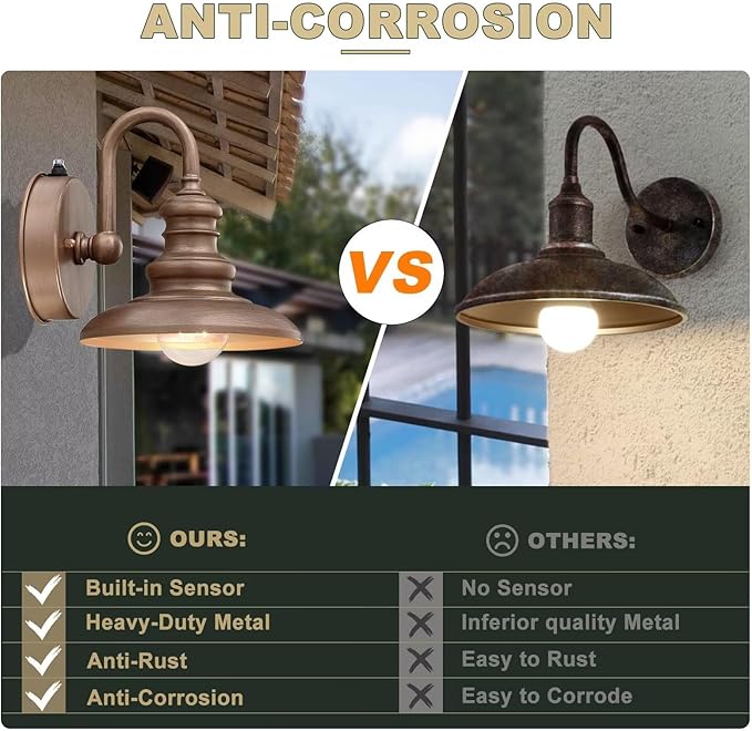 LONEDRUID Dusk to Dawn Sensor Outdoor Gooseneck Barn Light Fixtures Rustic Exterior Wall Sconce Lighting Waterproof Outside Porch Lantern Farmhouse Wall Mount Lamp for House Garage Patio