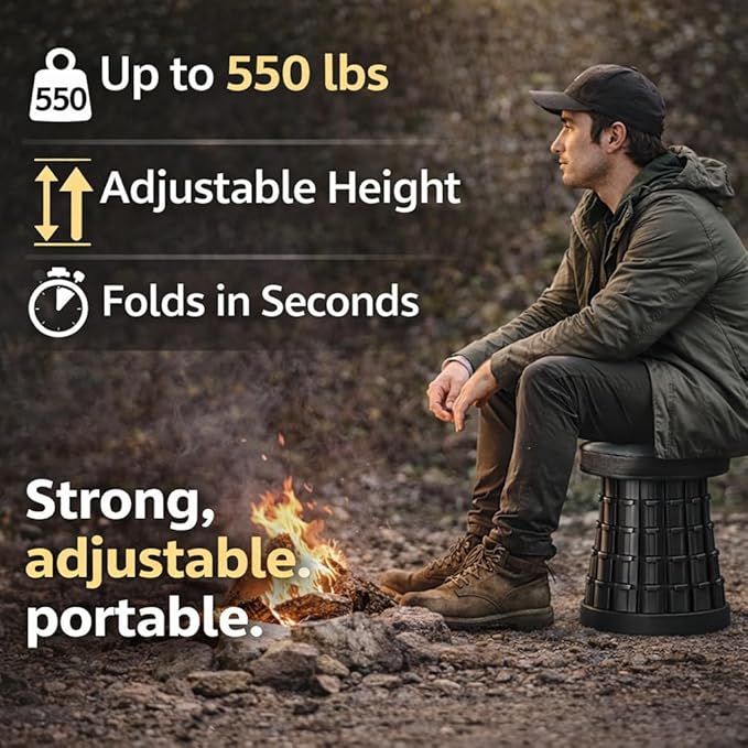 Panus [Cushioned Storage case] Telescoping Folding Camping Stool with Carrying Case Portable Adjustable Height Outdoor Chair 1-Second Setup Compact Lightweight for Camping Fishing Hiking (Black)