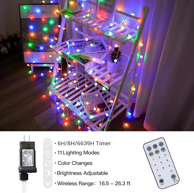 Globe String Lights 65.6 Feet 150 LEDPlug in Fairy String Lights with Remote Timer Extendable 11 Modes Indoor Outdoor Color Changing Lights for Wedding Bedroom Classroom Patio Garden