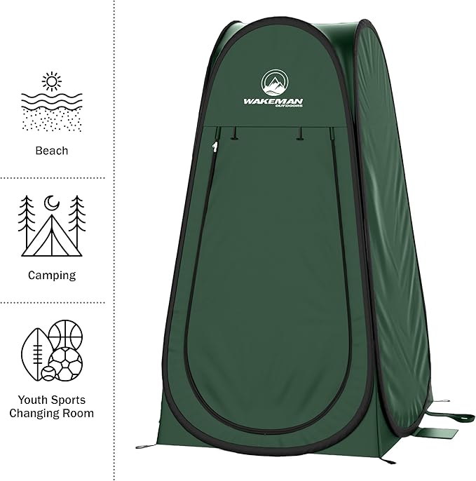 Wakeman Pop Up Changing Tent 3.3 x 3.3 x 6.2ft Camping Shower Tent for Portable Toilet Stall or Dressing Room with Carry Bag for Camping Beach or Tailgate Polyester