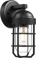 Emliviar Modern Outdoor Wall Light for House Porches Solid Classic Metal Cage Retro Charm Exterior Wall Light Clear Tempered Glass Black Finish GE255B BK