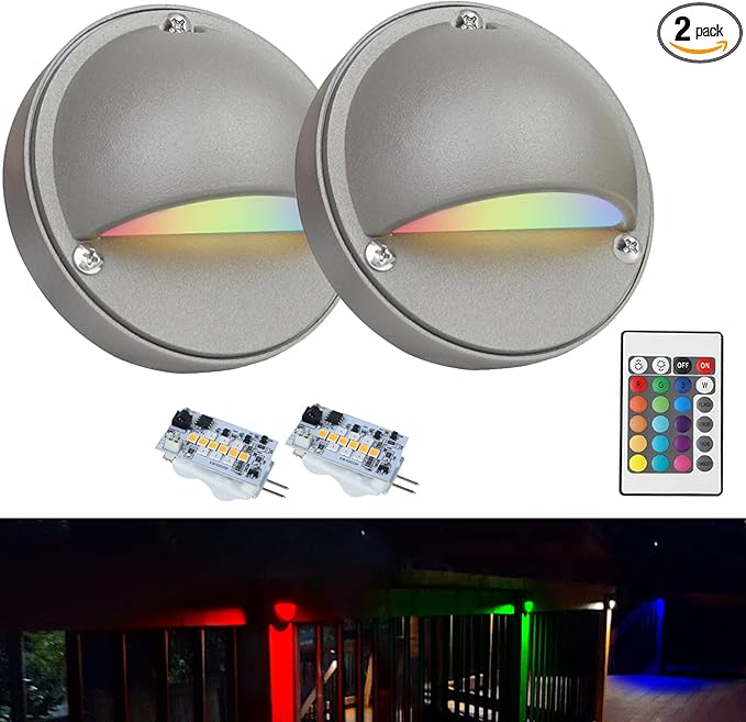 Low Voltage LED Deck Lights Color Changing 2W 12-24VAC/DC Replaceable RGBW G4 LED Bulb for Christmas Low Voltage Deck Lighting 2-Count with Waterproof Connectors