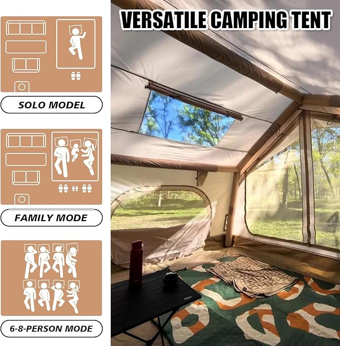 Inflatable Tents for Camping Large Inflatable Camping Tent with Hand Pump Easy Setup Tents for 2/4/6/8/10/12 People Portable Glamping Tent