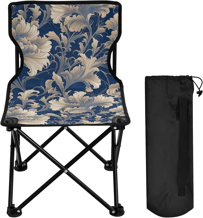 Gold Leaf Dark Blue Compact Camp Chairs Ultra Lightweight Portable Chair with Carrying Bag Lawn Chairs for Adults Heavy Duty for Outdoor Concert