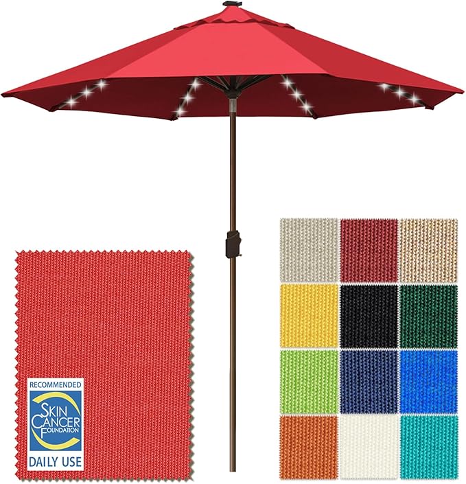 EliteShade USA 10-Year-Non-Fading 10Ft Market Umbrella with 80 LED Lights Patio Umbrella Outdoor Table Umbrella with Ventilation(Red)