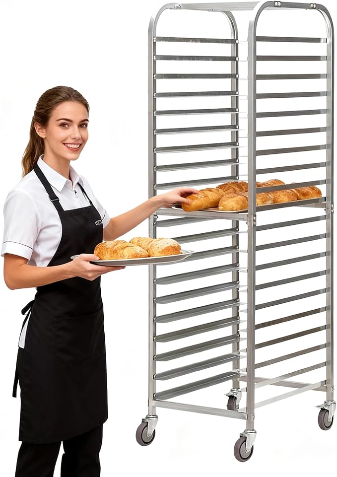 SANDINRAYLI Bakery Rack20-Tier Baker's Rack with Wheels Stainless Steel Bun Rack for Half &amp Full Sheet Large Speed Rack for Kitchen Commercial Bakery Cart Rolling Bakers Rack 26L X 20 W X