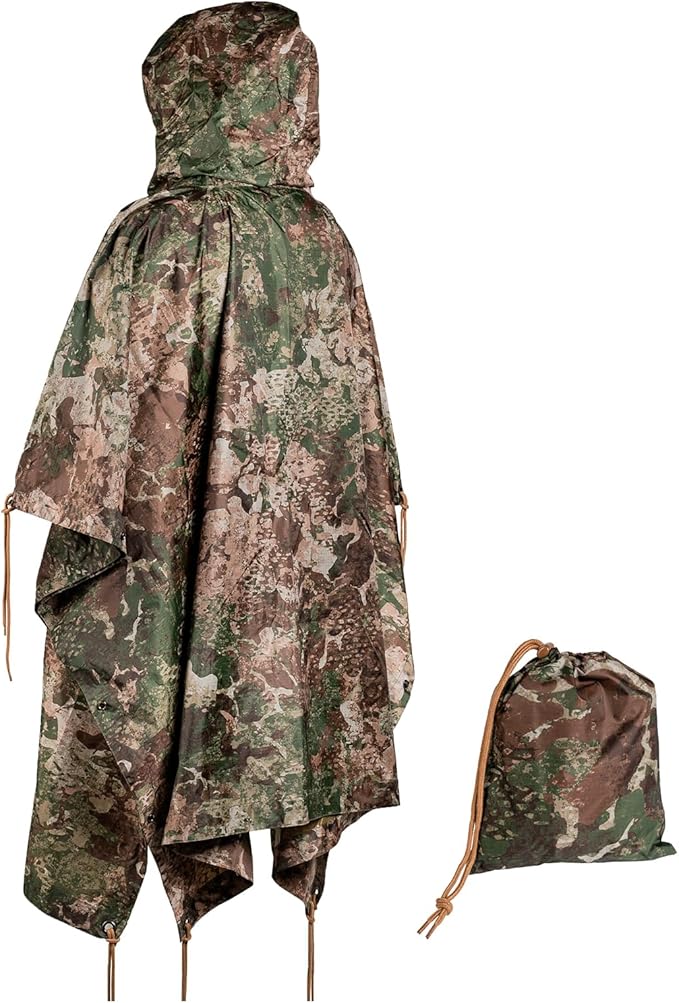 Mil-Tec Adult Ripstop Wet Weather Lightweight Waterproof Multi-Use Rain Poncho with Hood - Use as Bivouac Sack Shelter Tent