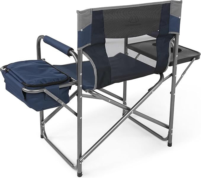 MOUNTAIN SUMMIT GEAR Foldable Cooler Chair with Attached Side Table for Camping/Hiking/Backpacking by Caddis Sports (Navy)