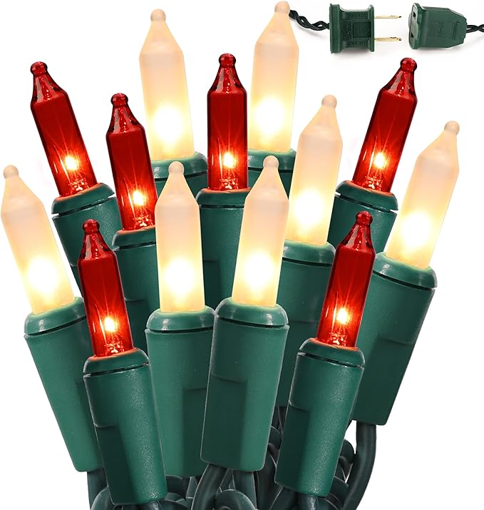 BrizLabs 300 Counts Red &amp White Christmas Lights 69.6ft Mini Lights Connectable UL Certified Incandescent Christmas String Lights Plug-in Indoor Xmas Tree Lights for Outdoor Xmas Home Decor