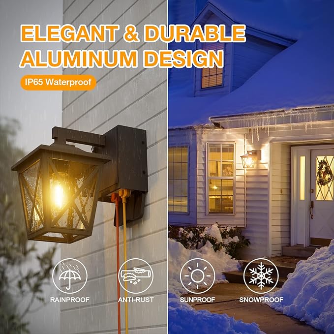 Ehaho Porch Lights with Outlet Dusk to Dawn Outdoor with Outlet Built-in Waterproof Anti-Rust Aluminum Outside Light with GFCI Outlet Wall Sconce Light with Plug for Front Door (Black 1PC)