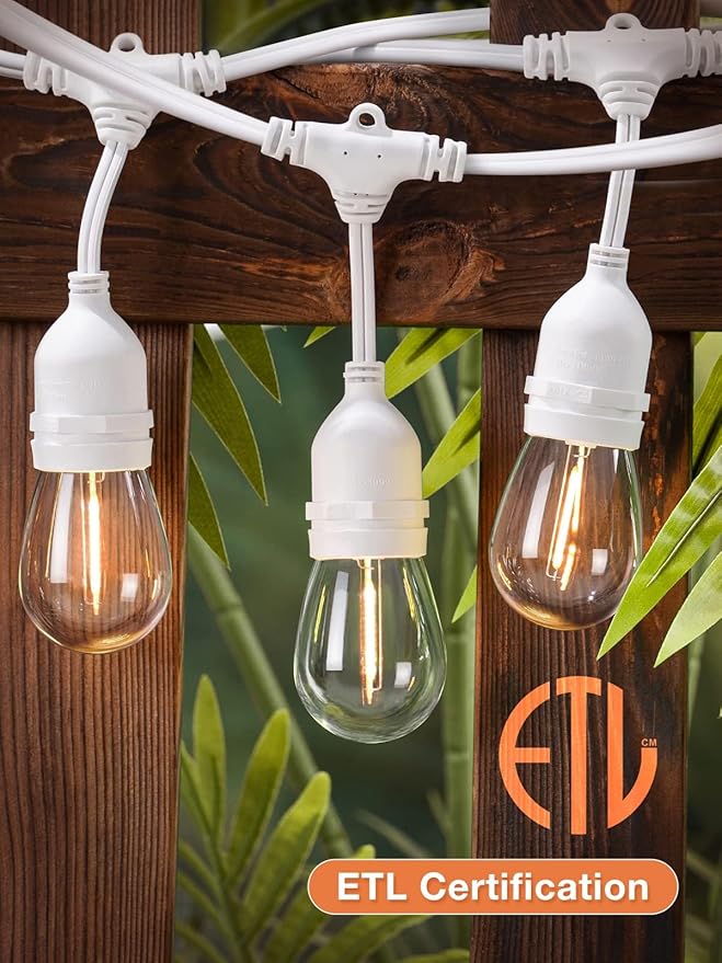 addlon 96FT(48FT*2) LED Outdoor String Lights Dimmable Edison Vintage Shatterproof Bulbs and Commercial Grade Weatherproof Strand - ETL Listed Heavy-Duty Decorative Cafe Patio Market Light White