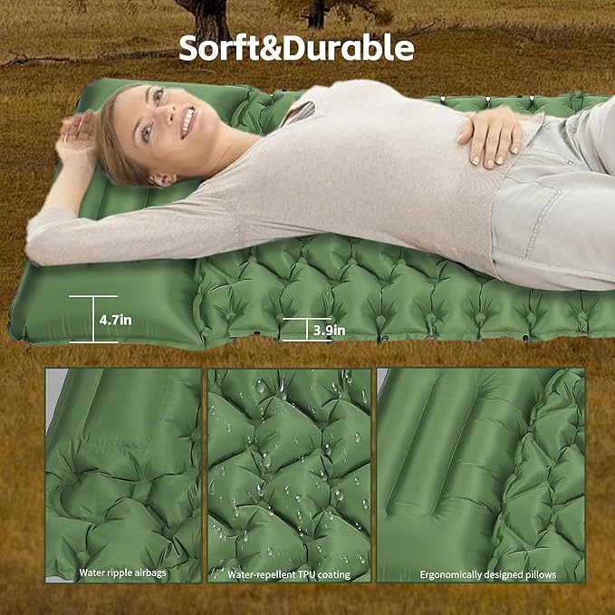 Camping Sleeping PadSelf Inflating Sleeping Pad with Pillow Built-in Foot Pump Ultralight Portable Inflatable Sleeping Pads for Outdoor Camping BackpackingHikingTentsIncludes Carry Bag