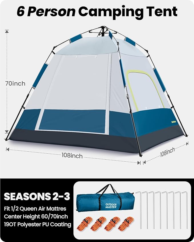 OutdoorMaster Updated Camping Tents 4/6 Person Camping Tent with Blackout Shelter Technology Easy Setup in 60 Seconds Weatherproof Pop Up Tent with Top Rainfly Instant Cabin Tent