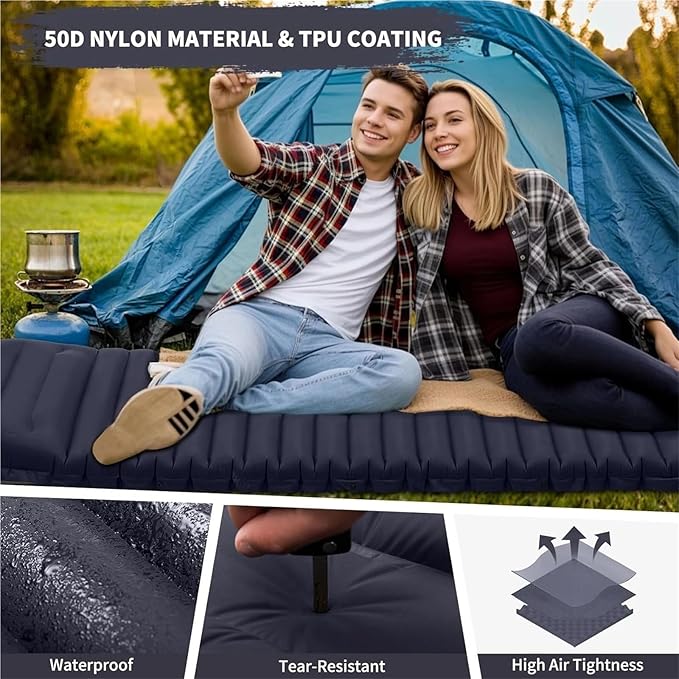4 Inch Extra Thick Self-Inflating Camping Sleeping Pad – Spliceable for Hiking Fishing &amp Outdoor Use(Black)