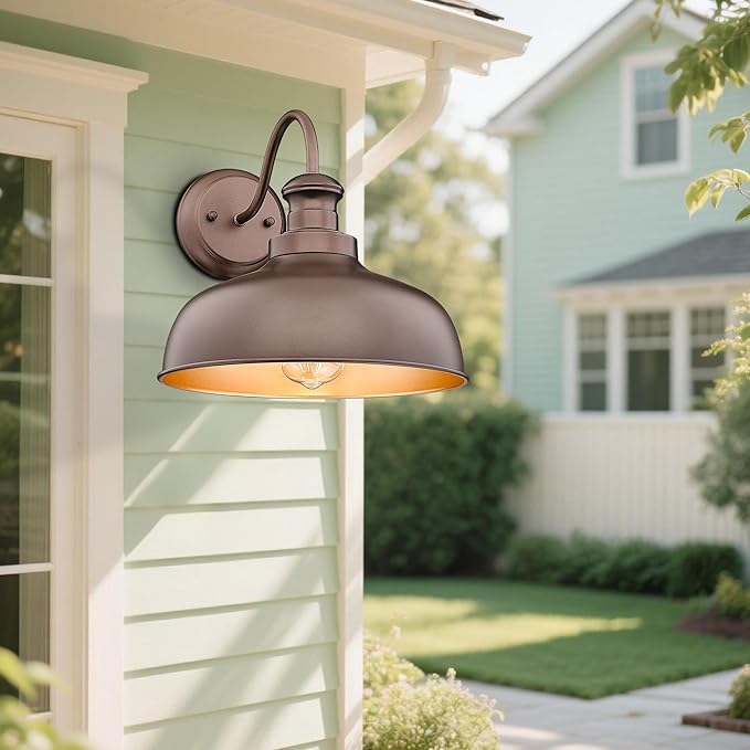 Outdoor Barn Light11.5 Inch Outdoor Wall Sconce Farmhouse Rustic Exterior Wall Mount LightsVintage Outside Lighting Fixture Industrial Garage Light Fit with E26 Socket(Oil-rubbed Bronze2Pack)