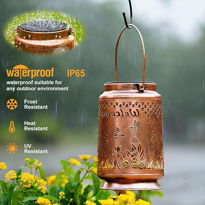 Solar Lanterns Outdoor Waterproof Hummingbird Garden Decor Gifts for Women Mom Grandma Hanging Solar Lights Metal Solar Decoration Outside for Yard Patio Backyard Porch